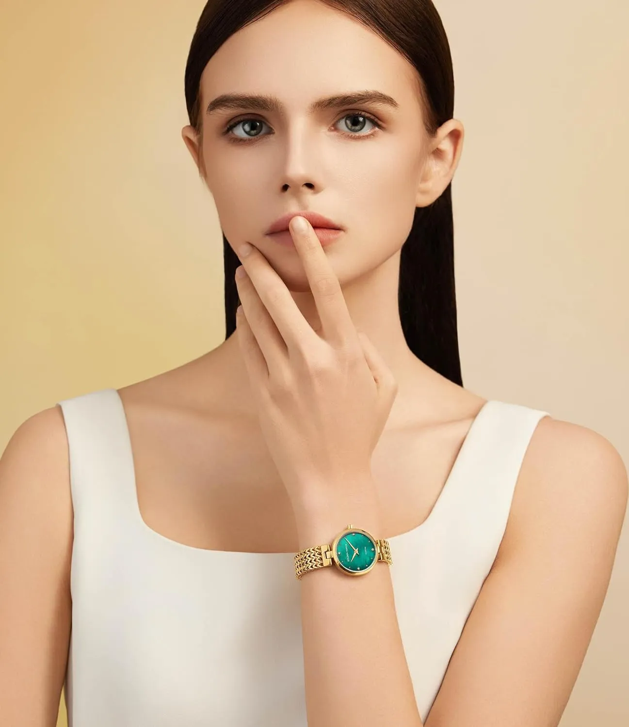 Dainty Gold Watch for Women: Mother of Pearl Dial with Diamond Time Markers, Adjustable Bracelet and Stylish Watch Box - Asteroid Series