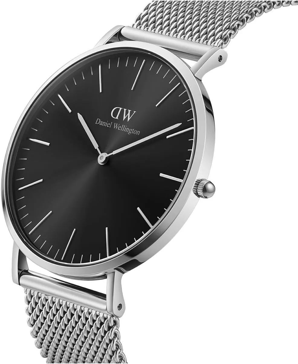 Daniel Wellington Classic Men’s Watch - 40mm Case, Japanese Quartz Movement, Mesh Stainless Steel or Leather Strap, Water Resistant, Analog Watch for Men