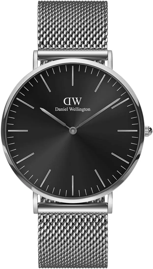 Daniel Wellington Classic Men’s Watch - 40mm Case, Japanese Quartz Movement, Mesh Stainless Steel or Leather Strap, Water Resistant, Analog Watch for Men