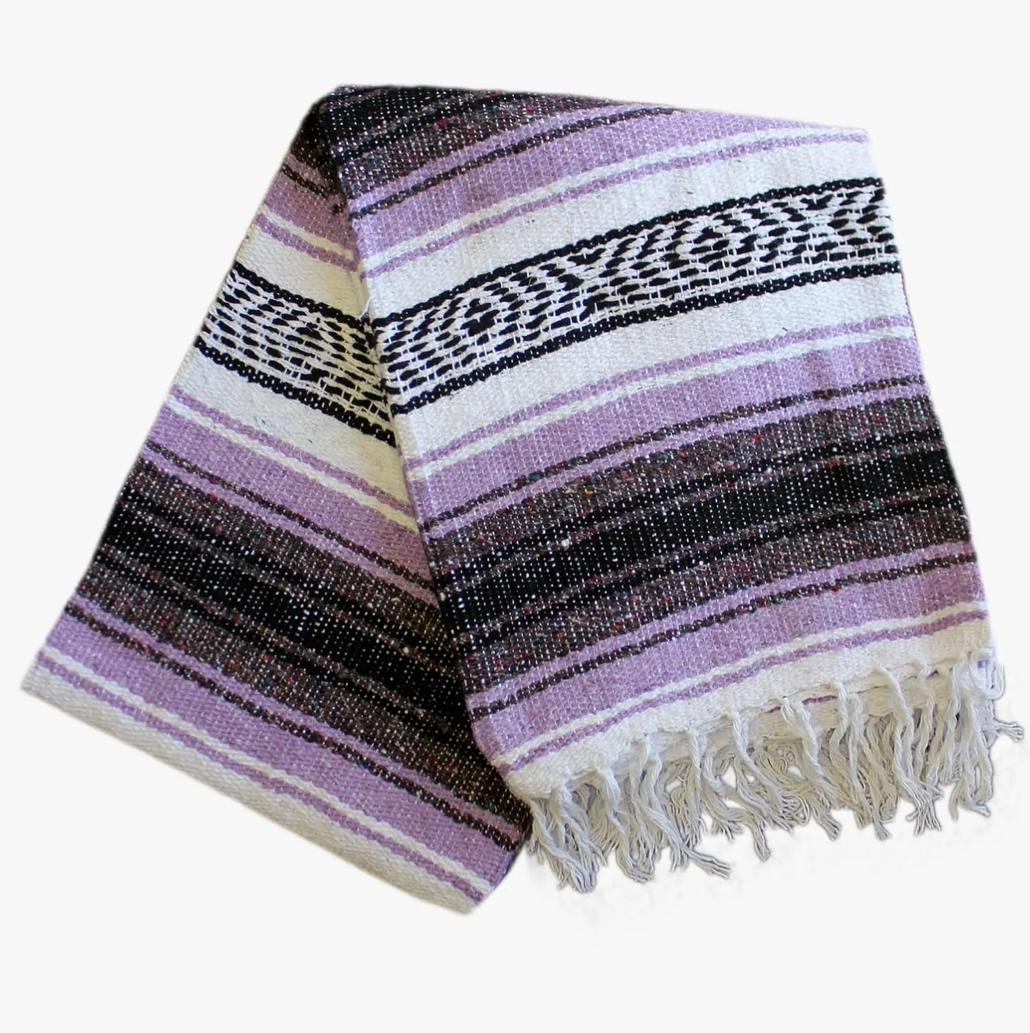 Del Mex Classic Mexican Blanket, Large Authentic Woven Falsa Throw (70"x50"), Artisan Southwest Décor for Beach, Yoga, Outdoors (Lavender)