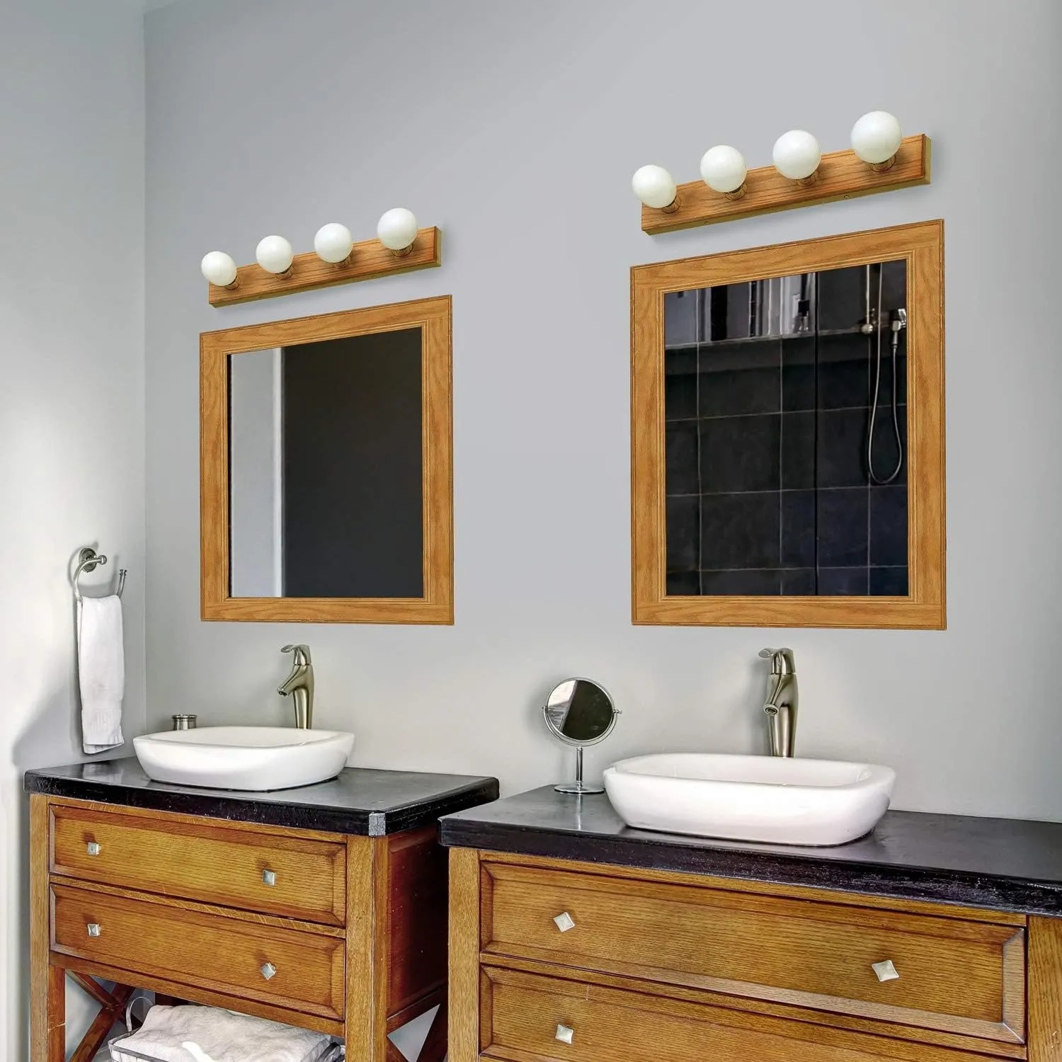 Design House 500207 4-Light Vanity Strip Light Contemporary Dimmable for Bathroom, Bedroom, Makeup Vanity, Honey Oak