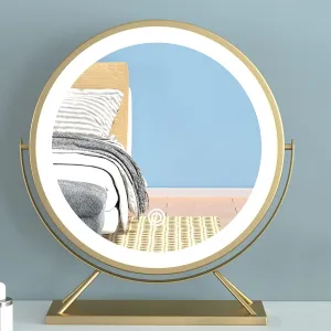 Desktop LED Makeup Mirror with 360° Rotation, Smart Touch Luminous Round Mirror, Three-Color Light, Golden Frame, 40cm/50cm