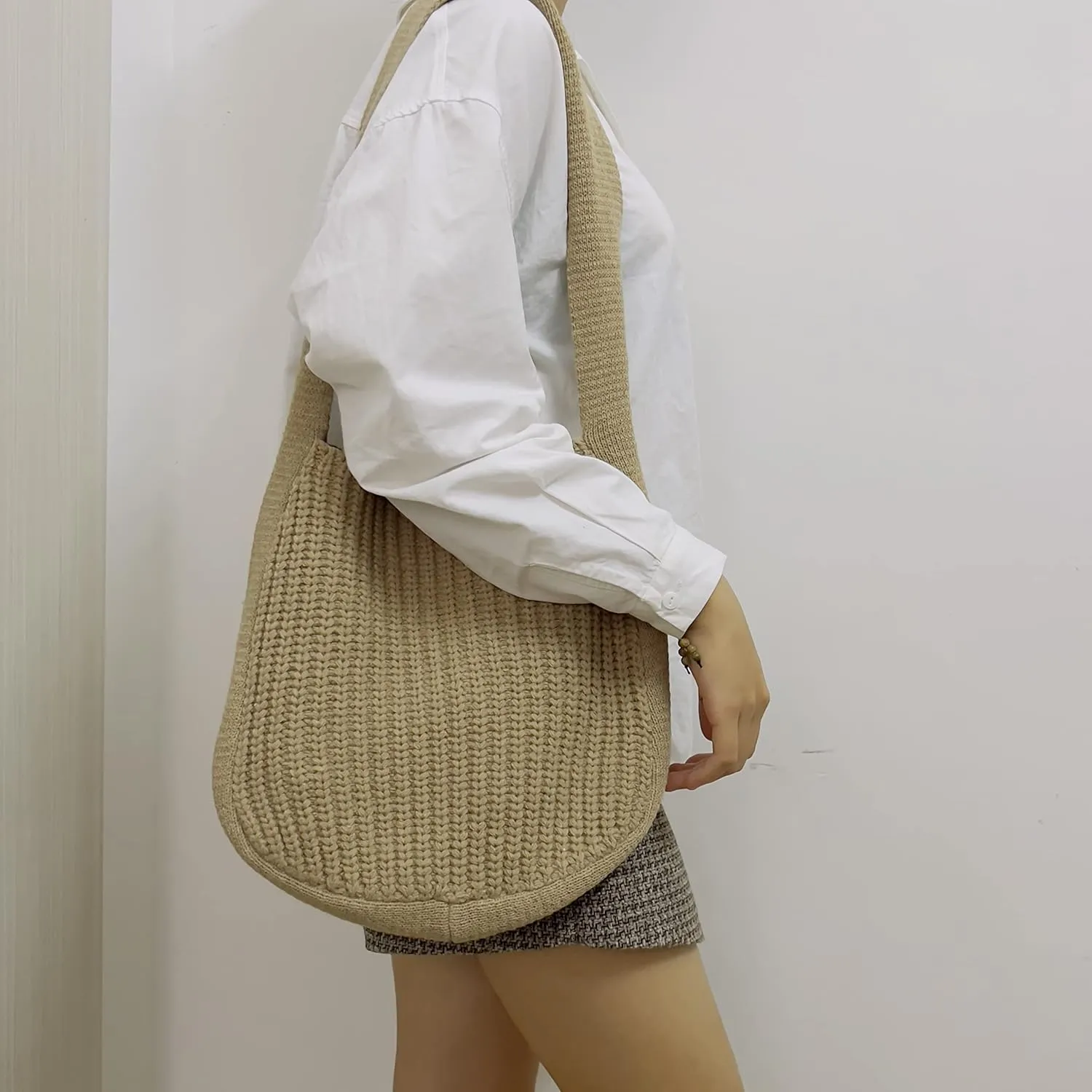 Didida Hobo Knit Crochet Tote Bag for Women Handmade Woven Aesthetic Women's Cute Casual High Capacity Shoulder Handbags