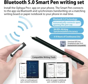 Digital Smart Pen Notebook and Writing Board Set, Real-time Sync for Digitizing, Convert to Text,Storing, and Sharing Paper Notes, Compatible with Smartphone (Android and iOS)