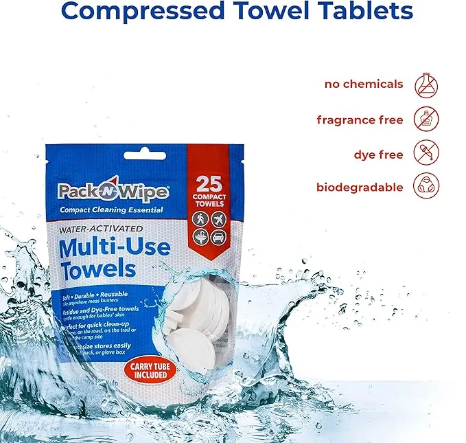 Disposable Compressed Towel Tablets - Absorbent, Durable & Reusable Paper Towels - Great Cleaning Cloths, Camping Towels & Soft, Eco-Friendly Baby Wipes - 8.5”x11” - (20 Towels & 4 Tubes)