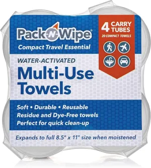 Disposable Compressed Towel Tablets - Absorbent, Durable & Reusable Paper Towels - Great Cleaning Cloths, Camping Towels & Soft, Eco-Friendly Baby Wipes - 8.5”x11” - (20 Towels & 4 Tubes)