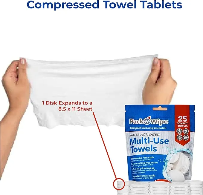 Disposable Compressed Towel Tablets - Absorbent, Durable & Reusable Paper Towels - Great Cleaning Cloths, Camping Towels & Soft, Eco-Friendly Baby Wipes - 8.5”x11” - (20 Towels & 4 Tubes)