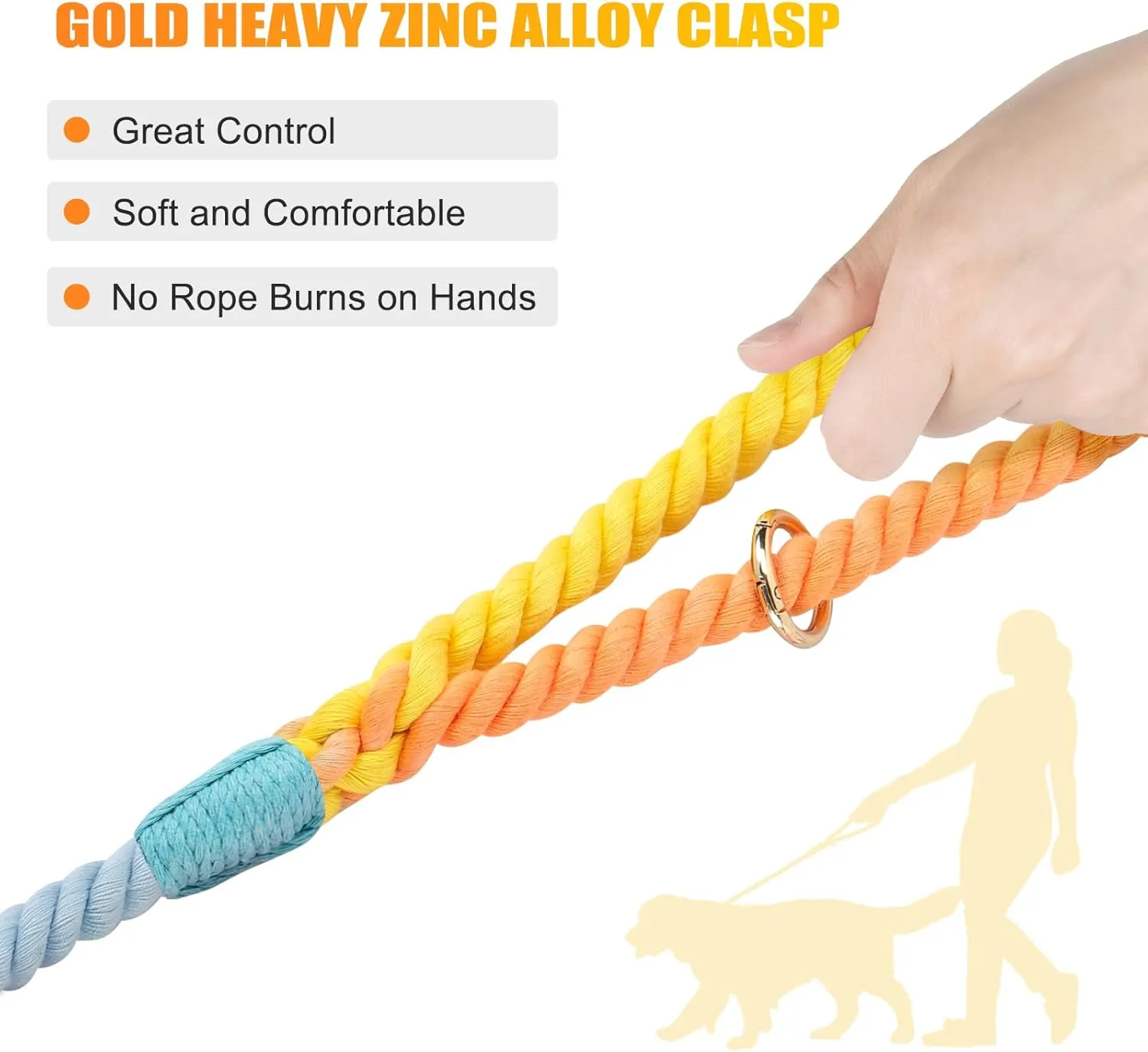 Dog Leash 5 FT Handmade Braided Cotton Rope Leashes for Small Medium and Large Dogs, New Golden Heavy Duty Metal Clasp, Colorful Rainbow