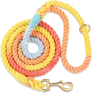 Dog Leash 5 FT Handmade Braided Cotton Rope Leashes for Small Medium and Large Dogs, New Golden Heavy Duty Metal Clasp, Colorful Rainbow