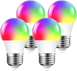 DOGAIN Smart Light Bulbs E26 Base A15 LED RGB Dimmable Color Changing Light Bulb Compatible with Alexa Google Home WiFi Multicolor Lights 6W (40W Equivalent) 500LM (Only 2.4GHz) 4 Pack