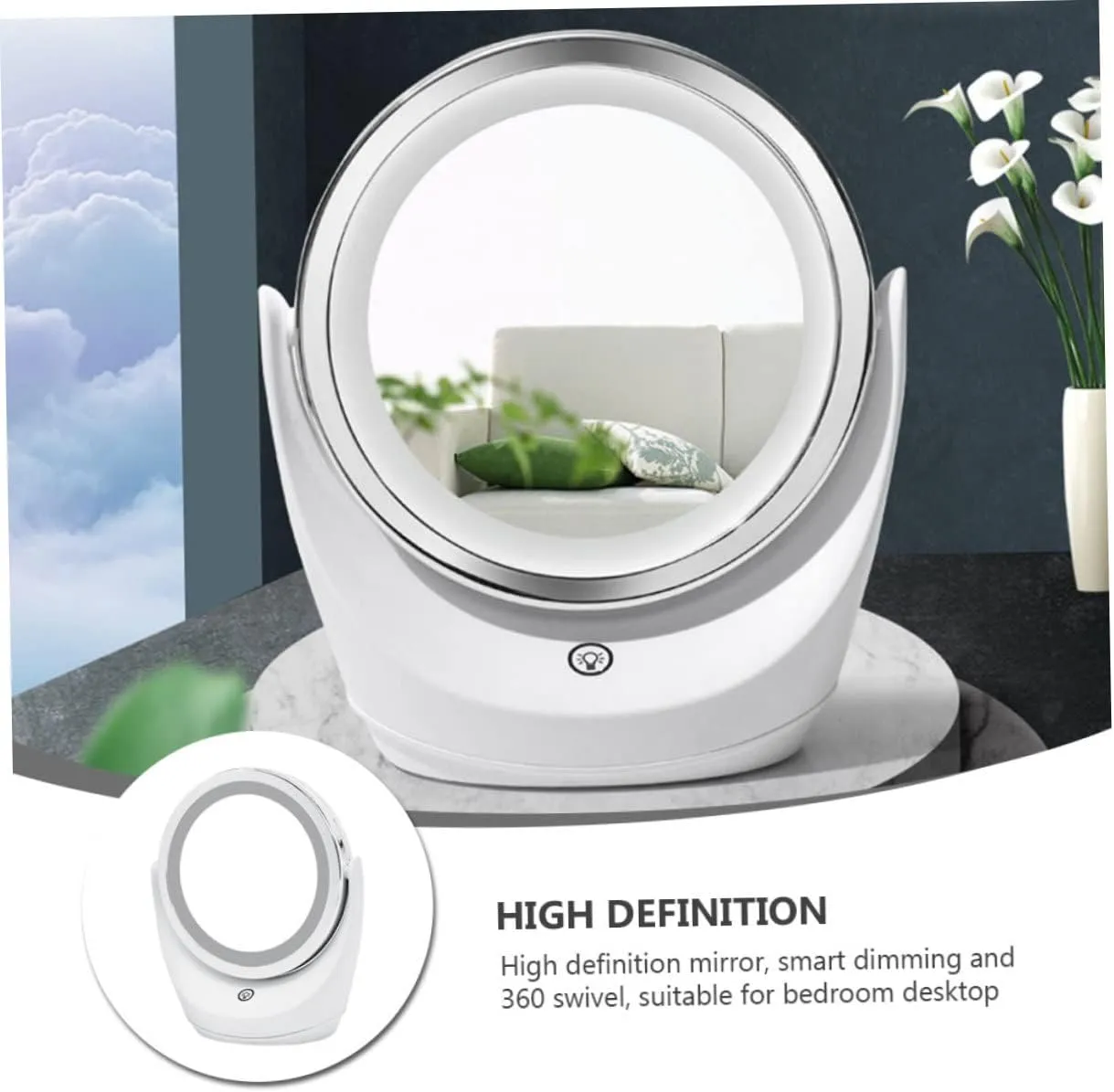 DOITOOL 1pc Swivel Smart Dimming Led Makeup Mirror Usb Rechargeable Vanity Tabletop Mirror for Bedroom Chic Design with Brightness and Elegant Style
