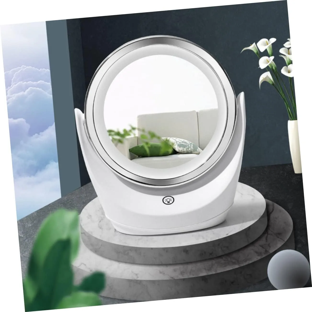 DOITOOL 1pc Swivel Smart Dimming Led Makeup Mirror Usb Rechargeable Vanity Tabletop Mirror for Bedroom Chic Design with Brightness and Elegant Style