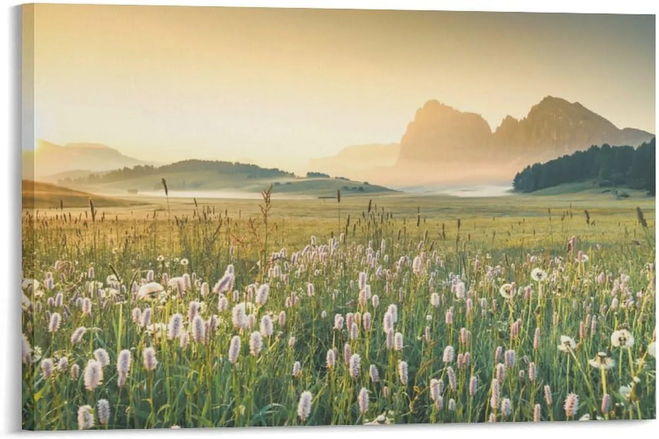 Dolomite Sassolungo Alpine Meadow Sunrise Room Aesthetics Posters Canvas Posters Bedroom Decoration Sports Office Decoration Gifts Wall Art Decoration Printing Posters 12x18inch(30x45cm)