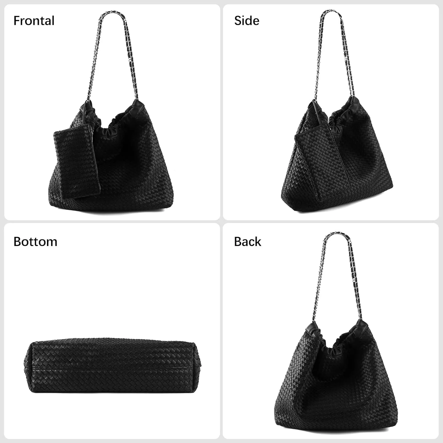 Drawstring Bag for Women Leather Tote Large Capacity Travel Handbag and Purse Foldable Handmade Woven Shoulder Bag