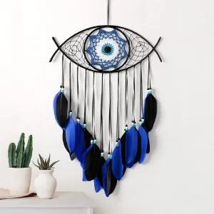 Dremisland Evil Eye Dream Catcher-Blue Black Dream Catchers Handmade Feather Evil Eye Wall Hanging Ornament Home Decor for Bedroom Livingroom Yard, Blessing Craft Gift Bring Good Luck (Blue-Black)
