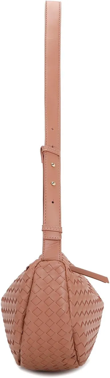 E Woven Crescent Shoulder Bag for Women with Adjustable Strap