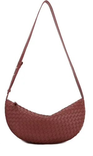 E Woven Crescent Shoulder Bag for Women with Adjustable Strap