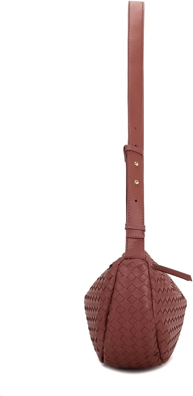 E Woven Crescent Shoulder Bag for Women with Adjustable Strap