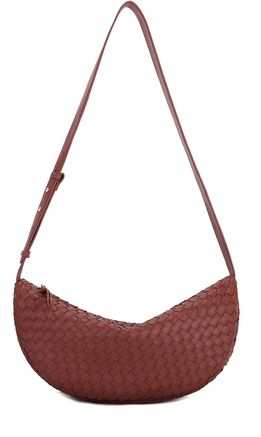 E Woven Crescent Shoulder Bag for Women with Adjustable Strap