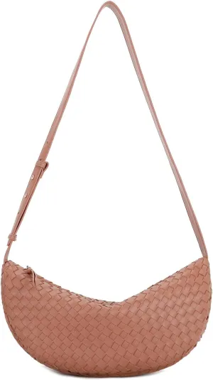 E Woven Crescent Shoulder Bag for Women with Adjustable Strap