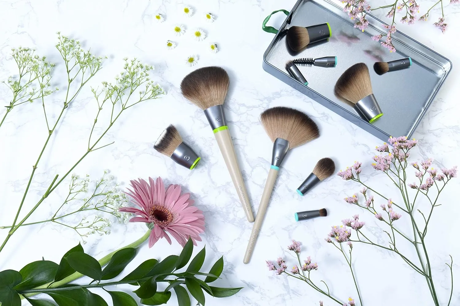 EcoTools Interchangeables Total Renewal Eye Makeup Brush Kit, Customizable Makeup Brushes for Eyeshadow, Travel-Friendly Kit, Eco-Friendly Synthetic Bristles, Cruelty Free & Vegan, 9 Piece Set
