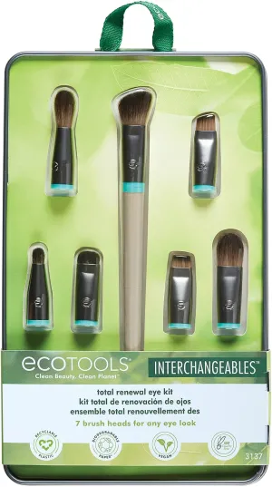 EcoTools Interchangeables Total Renewal Eye Makeup Brush Kit, Customizable Makeup Brushes for Eyeshadow, Travel-Friendly Kit, Eco-Friendly Synthetic Bristles, Cruelty Free & Vegan, 9 Piece Set