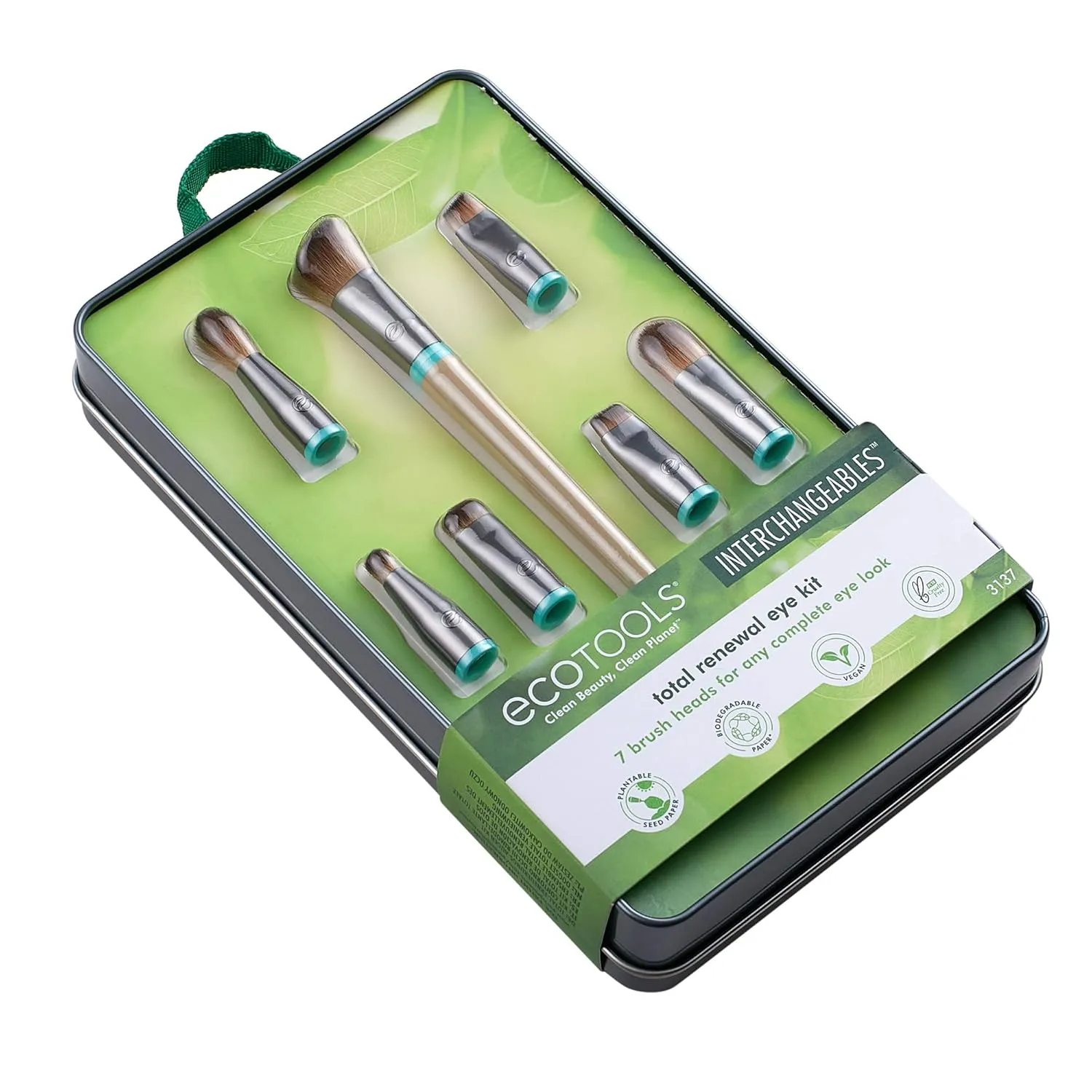 EcoTools Interchangeables Total Renewal Eye Makeup Brush Kit, Customizable Makeup Brushes for Eyeshadow, Travel-Friendly Kit, Eco-Friendly Synthetic Bristles, Cruelty Free & Vegan, 9 Piece Set