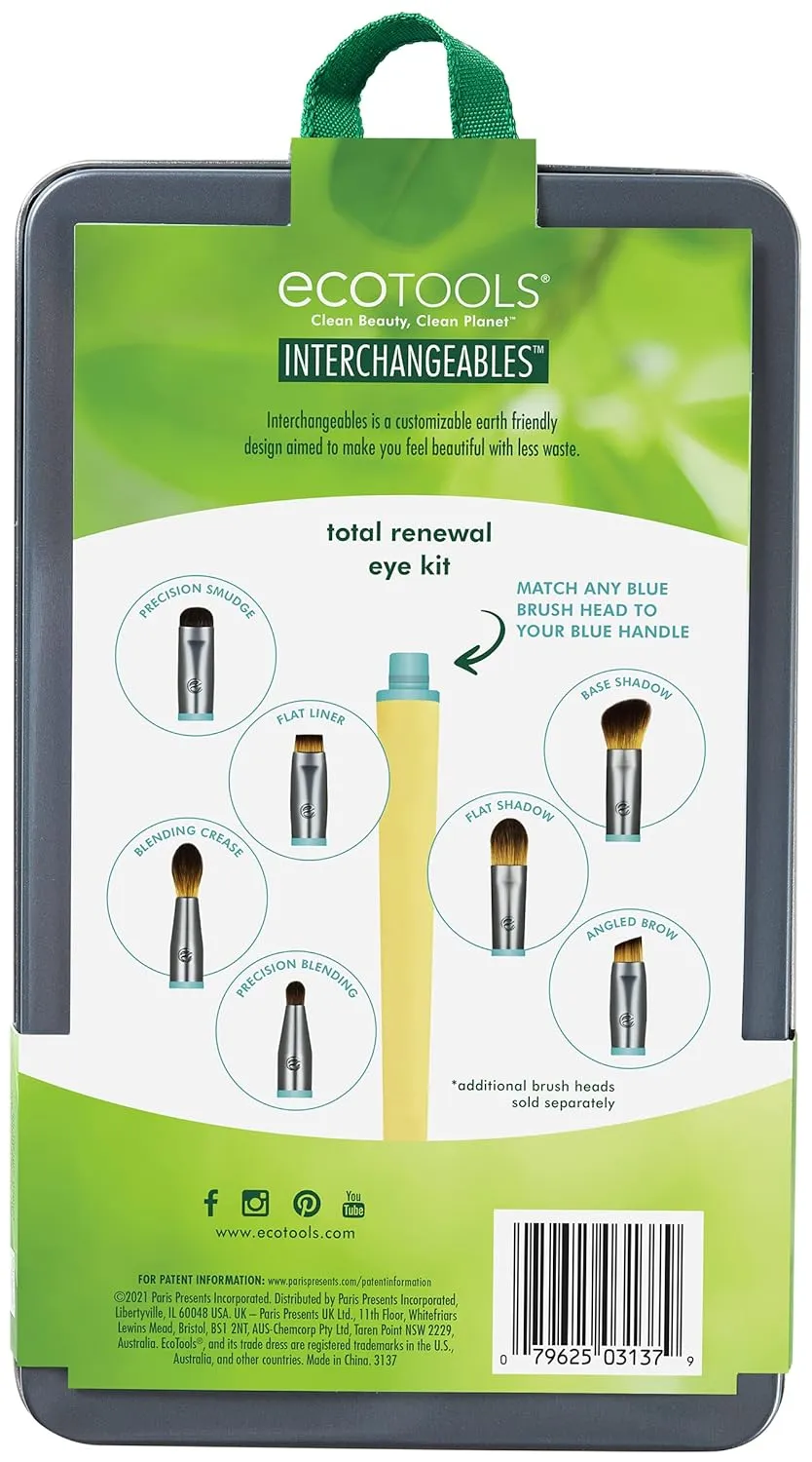 EcoTools Interchangeables Total Renewal Eye Makeup Brush Kit, Customizable Makeup Brushes for Eyeshadow, Travel-Friendly Kit, Eco-Friendly Synthetic Bristles, Cruelty Free & Vegan, 9 Piece Set
