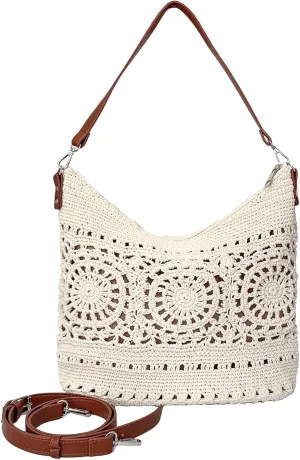 Eiyye Handmade Crochet Bag Boho Crossbody Purse for Women, Lightweight Woven Shoulder Bag for Travel, Vacation & Daily Use (Off White)