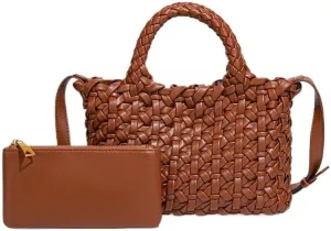 Elegant Braided Tote Bag with Removable Shoulder Strap and Clutch
