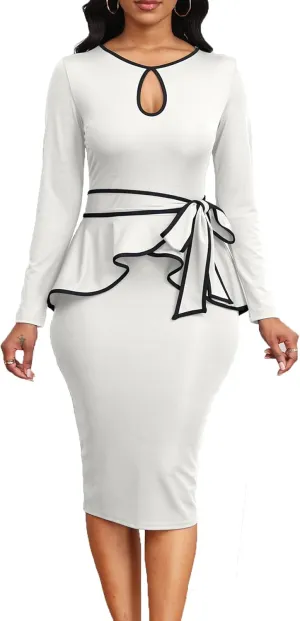 Elegant Peplum Dresses for Women Business Knee Length Vintage Bodycon Dresses