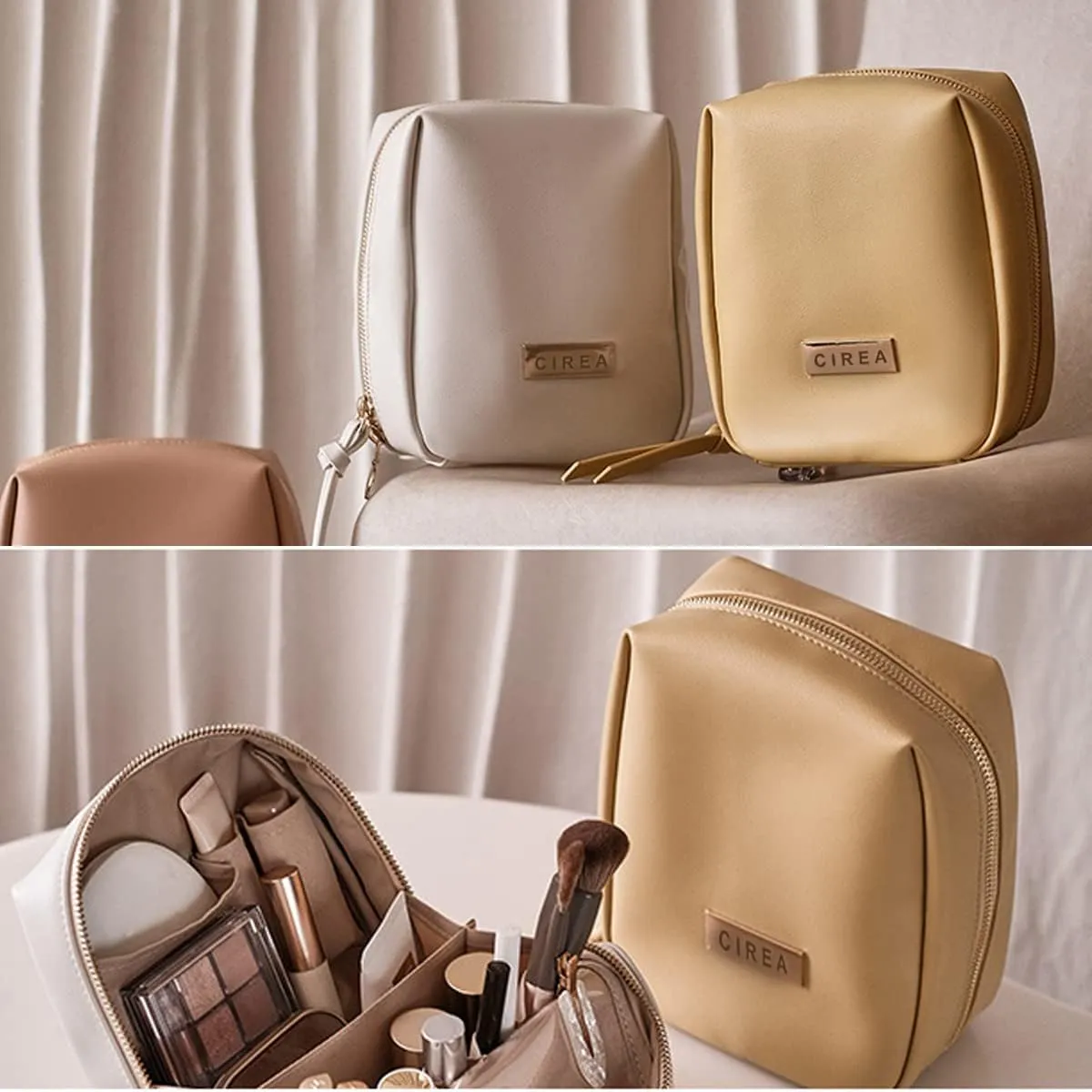 Elegant Portable Puffer Cosmetic Bag for Women with Compartments Large Capacity Travel Makeup Bag for Purse (Yellow)