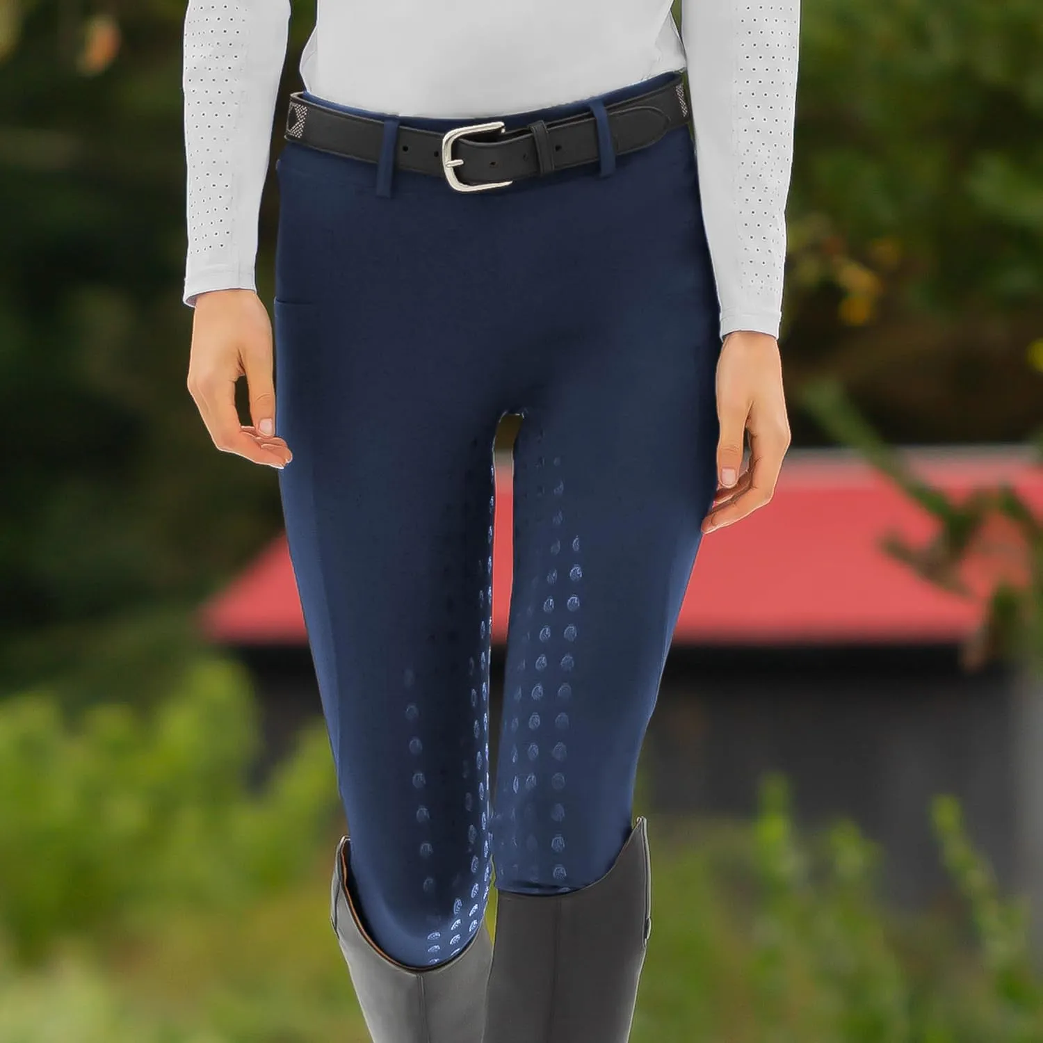 Equinavia Classic Womens Equestrian Silicone Knee Patch Breeches with Phone Pockets | Horse Riding Pants Schooling Tights