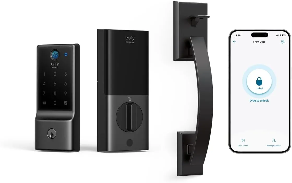 eufy Security Smart Lock C220 with Handleset, Fingerprint Keyless Entry Door Lock, Built-in Wi-Fi, App Remote Control, Front Door Deadbolt, 8 Months Battery, IP53 Waterproof, BHMA Certified