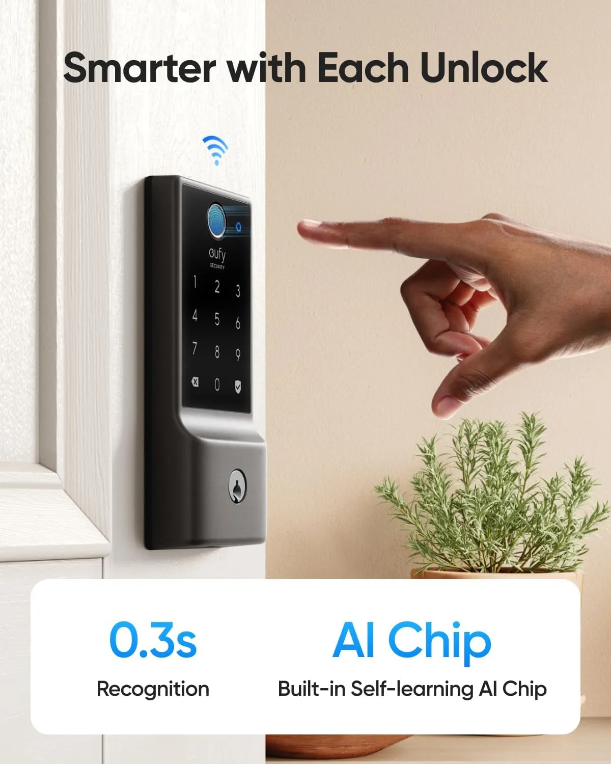 eufy Security Smart Lock C220 with Handleset, Fingerprint Keyless Entry Door Lock, Built-in Wi-Fi, App Remote Control, Front Door Deadbolt, 8 Months Battery, IP53 Waterproof, BHMA Certified