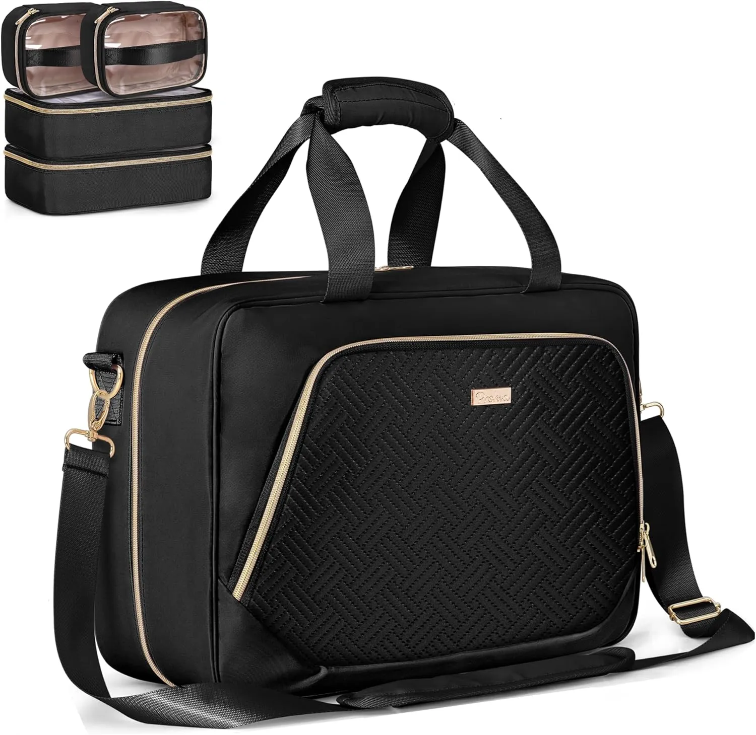 Extra Large Toiletry Bag for Women with 4 Individual Cases, Large Travel Makeup Organizer Bag with Hair Tool Pocket and Makeup Brushes Compartment, Black