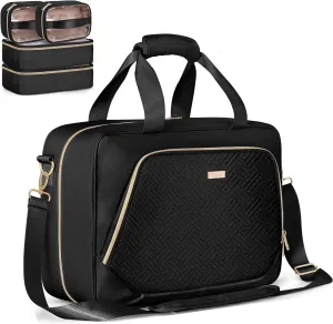 Extra Large Toiletry Bag for Women with 4 Individual Cases, Large Travel Makeup Organizer Bag with Hair Tool Pocket and Makeup Brushes Compartment, Black