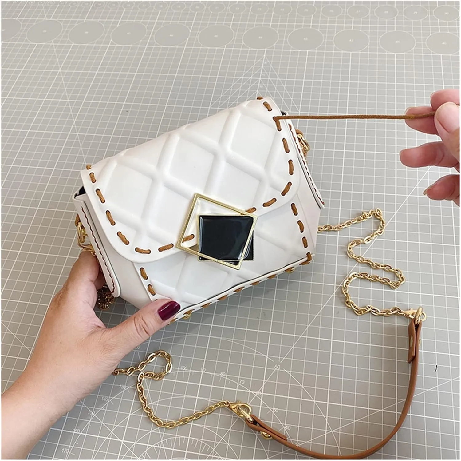 Fashion Chain Messenger Bag Material Woven Set Hand Stitching Shoulder Strap Sew Handle DIY Handmade Bag for Women(Gray)