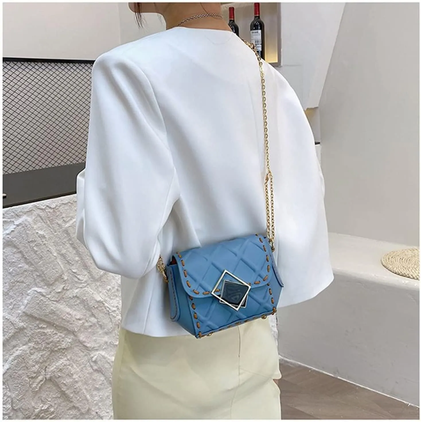Fashion Chain Messenger Bag Material Woven Set Hand Stitching Shoulder Strap Sew Handle DIY Handmade Bag for Women(Gray)