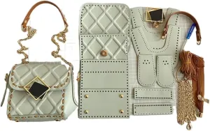 Fashion Chain Messenger Bag Material Woven Set Hand Stitching Shoulder Strap Sew Handle DIY Handmade Bag for Women(Gray)