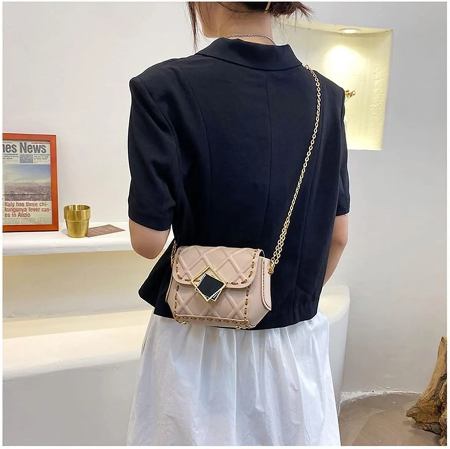Fashion Chain Messenger Bag Material Woven Set Hand Stitching Shoulder Strap Sew Handle DIY Handmade Bag for Women(Gray)