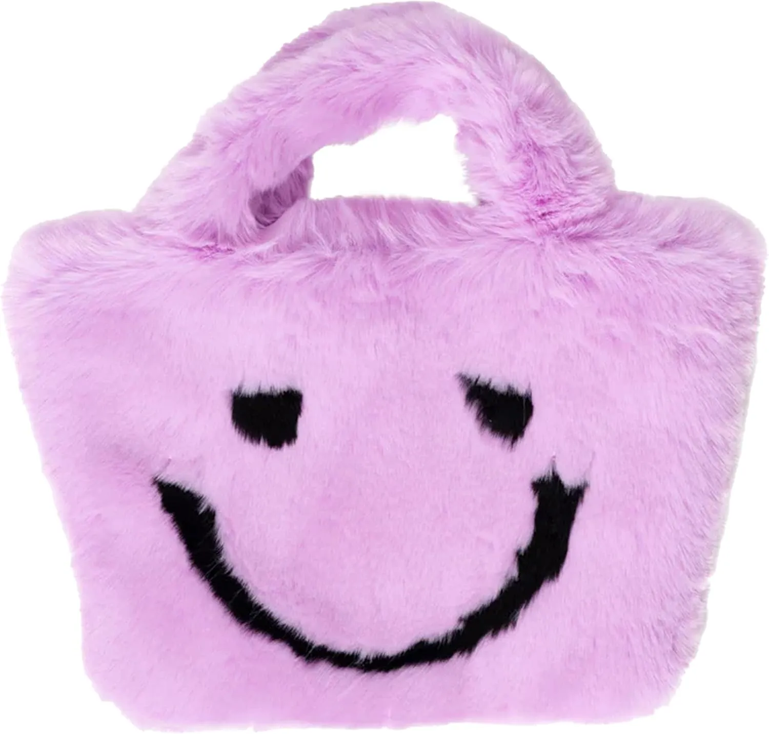 Faux Fur Fuzzy Happy Face Purse - Trendy Girls Accessory Crossbody Bag with Chain Strap Soft Secure Snap Closure