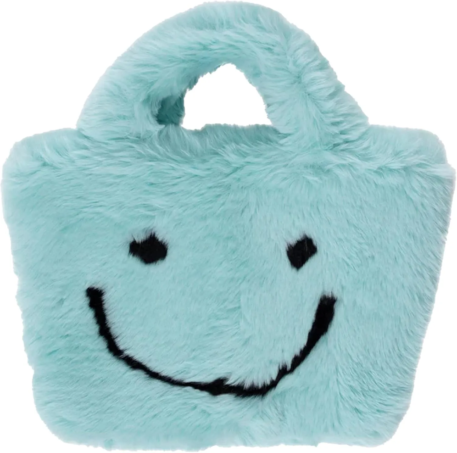 Faux Fur Fuzzy Happy Face Purse - Trendy Girls Accessory Crossbody Bag with Chain Strap Soft Secure Snap Closure