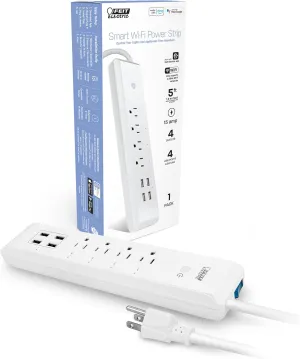 Feit Electric Smart Power Strip, Smart Plugs Work with Alexa and Google Home, No hub Required, 4 Sockets, 4 USB Ports, Remote Control from Anywhere, 15 Amp, Indoor Smart POWERSTRIP/WiFi, White