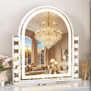FENCHILIN Arch Vanity Mirror with Light 23.4"x18.1" Arched Makeup Mirror Lighted Hollywood Mirror with 12 Dimmable LED Bulbs and Strip Light Smart Control Mirror 3-Color-Light，Dual Light