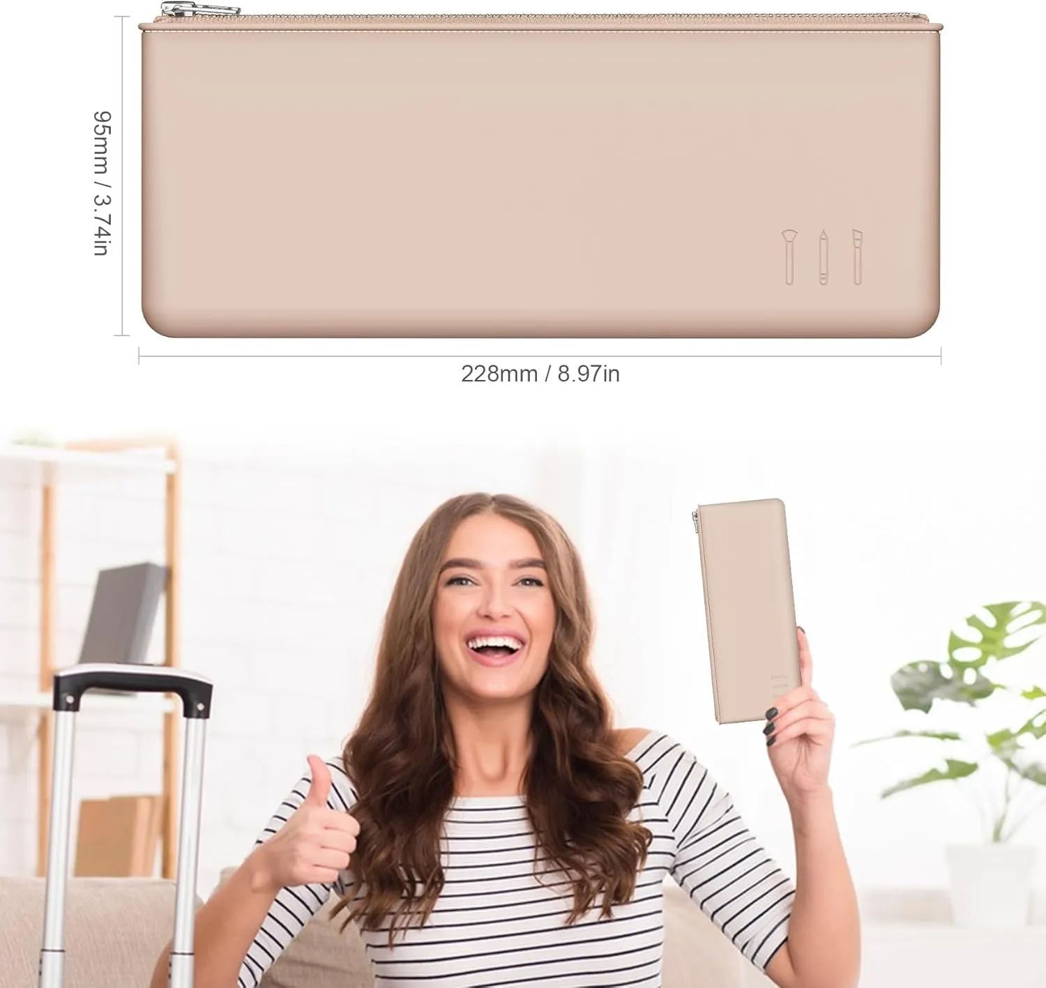 FERYES Silicone Makeup Brush Bag – Elegant Cosmetic Brushes Pouch Bag with YKK Zipper, Travel Makeup Tools Organizer Bag -Khaki