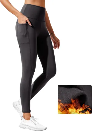 Fleece Lined Leggings Women with Pockets - High Waisted Plus Size Winter Thermal Yoga Pants