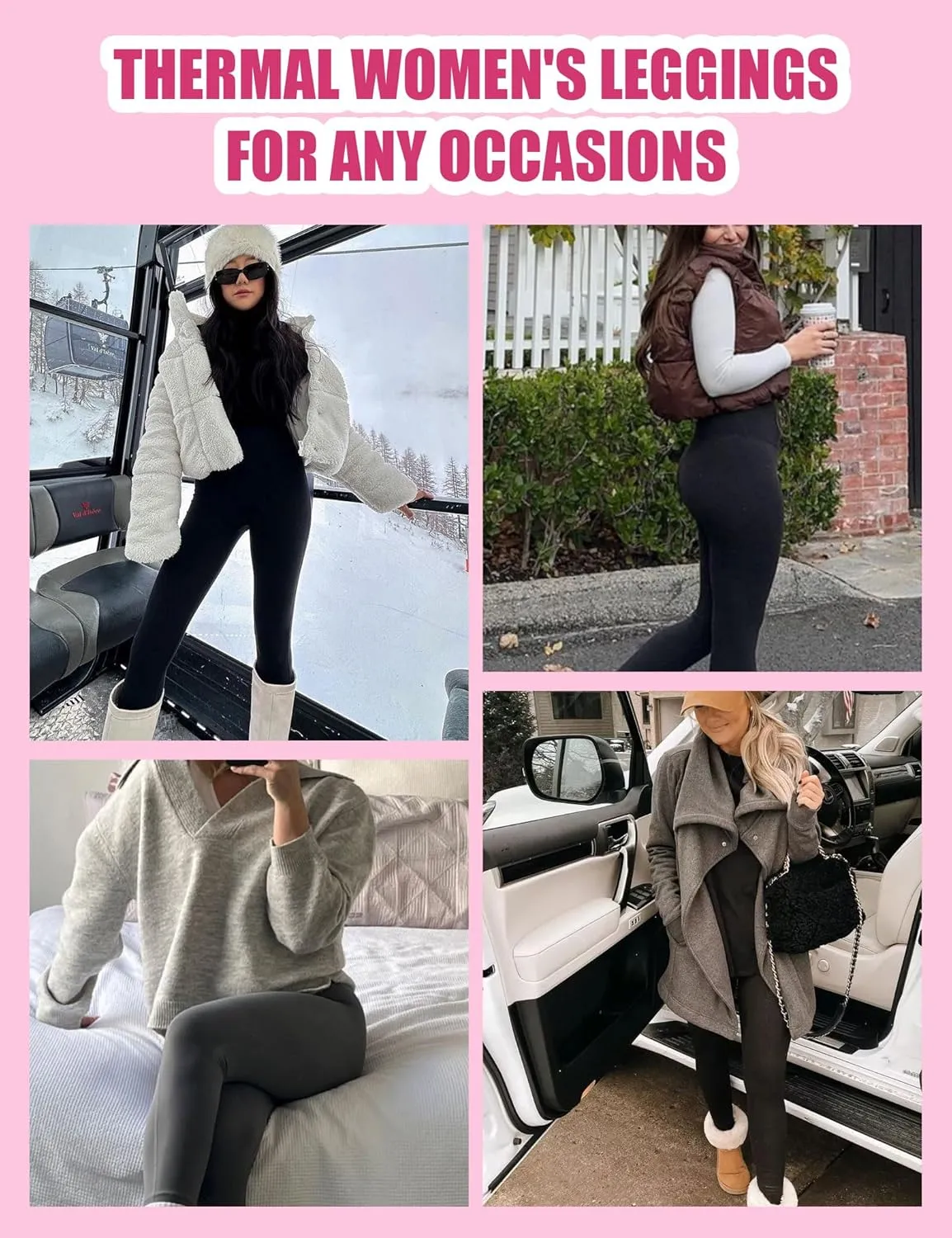 Fleece Lined Leggings Women with Pockets - High Waisted Plus Size Winter Thermal Yoga Pants