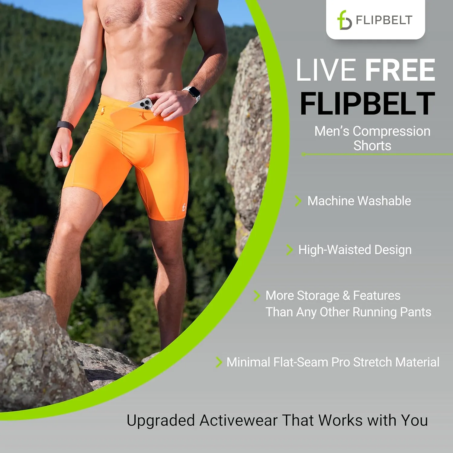 FlipBelt Men's Running Compression Shorts with Pockets - Secure Your Phone, Keys and Even Water Bottles - USA Small Business