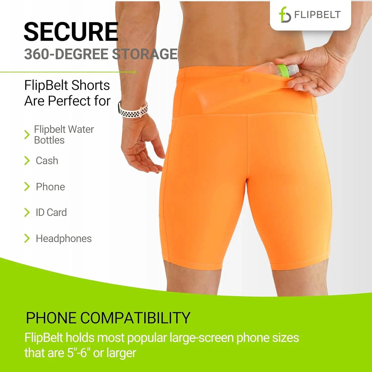 FlipBelt Men's Running Compression Shorts with Pockets - Secure Your Phone, Keys and Even Water Bottles - USA Small Business